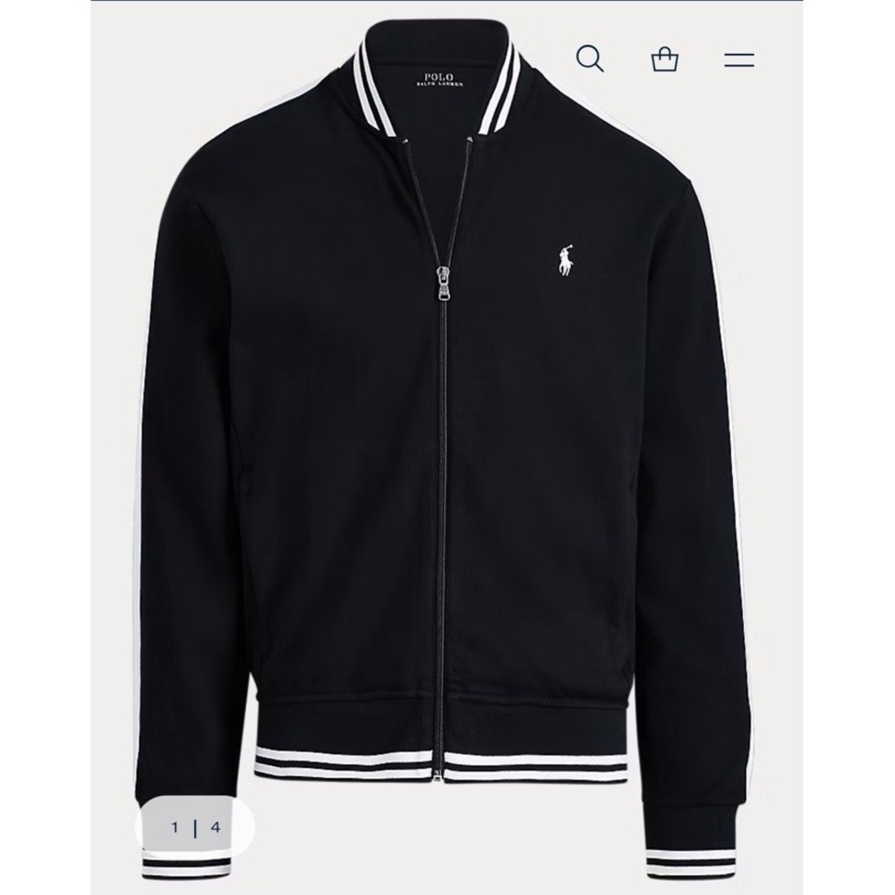 Polo Ralph Lauren Baseball Track Jacket Size S Athliesure Black Cotton Full Zip - Picture 2 of 16